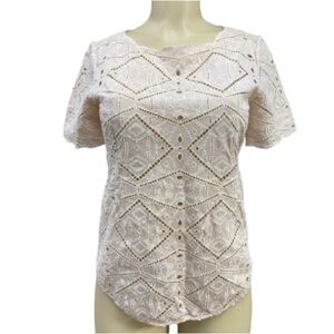 J Crew Ivory Lace Blouse Short Sleeves Cream. Size S